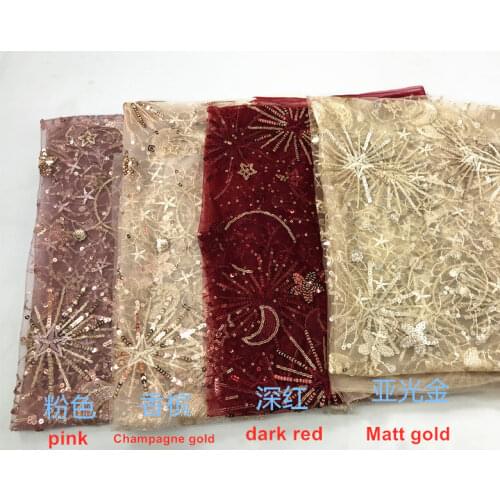 Nude pink star moon sequined gauze fabric dress see-through sequin dress fashion designer fabric