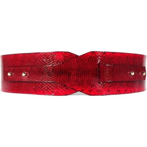 TRENCADIS. Snake Leather High Belt for Women in Red