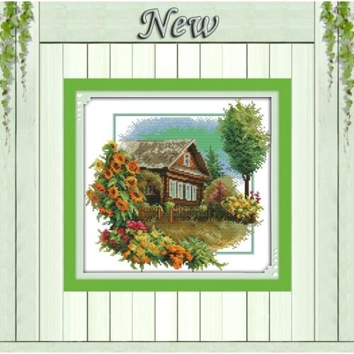 House with flowers garden Scenery,11CT printing on canvas DMC 14CT Cross Stitch kits,embroider needlework Sets,Scenic Home Decor