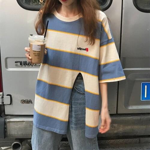 Fashion Vintage punk style t shirt women funny stripe Print Short Sleeve T-shirts Fashion Casual Loose Girls 2021 Summer t-shirt