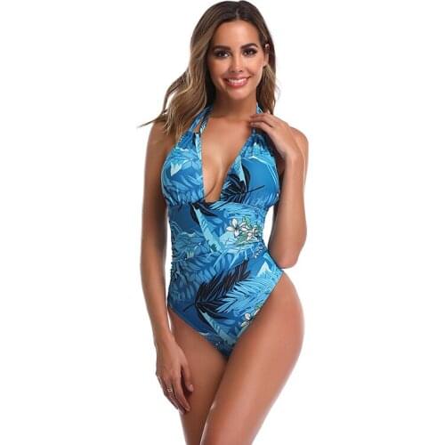 2021 New One Piece Swimsuit Halter Push Up Swimwear Leaves Print Sexy Beach Suit High Quality Female Bodysuit Bathing Suits
