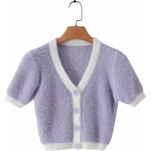 2021 Spring Korean sweater women vintage pink cardigan knitted cute sweater punk crop sweater knit korean cardigans cute purple