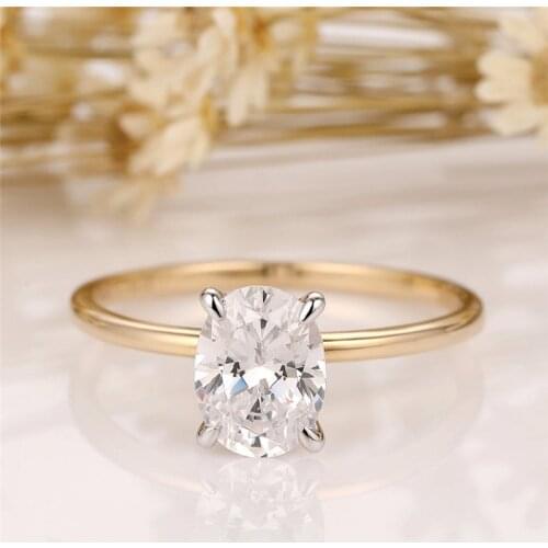 1.5CARAT 8*6mm 100% Pure 18K Two Tones Multiple Solid Gold Womens Rings Solitaire Rings For Women Anniversary Engagement Rings