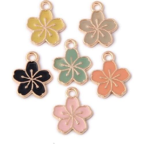 10pcs/Lot 14*12mm Kawaii Jewelry Enamel Alloy Flower Charms Gold Tone Plated Floral Earring Pendant Metal Charms