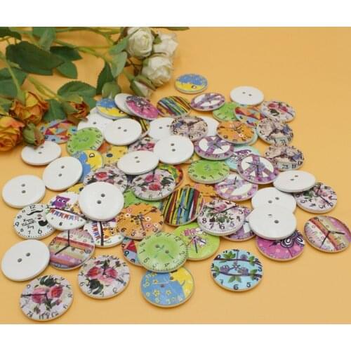 10pcs/lot 30mm cartoon round wooden button manual/DIY garment accessories coat buttons Scrapbooking Craft
