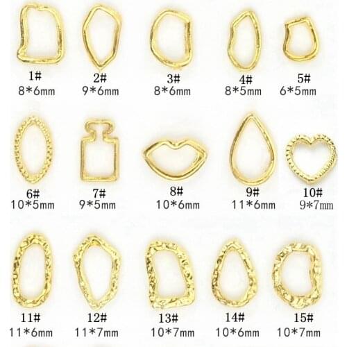 100Pcs Nail Hollow 3D Charms Gold Heart Lips Frames Nail 3D Decoration For Nails DIY Strass Jewelry MAnicure Alloy Gems