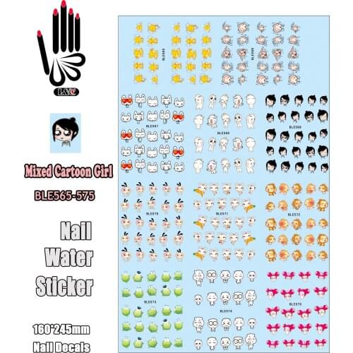 11 Sheets/Lot Water Nail BLE565-575 Mixed Cartoon and Girl Nail Art Water Sticker Decals for Nail Beauty(11 DESIGNS IN 1)