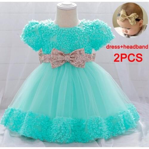 2021 Big Bow 1st Birthday Dress For Baby Girl Clothes Sequin Princess Dress Wedding Dresses Child Clothing Party Evening Gown