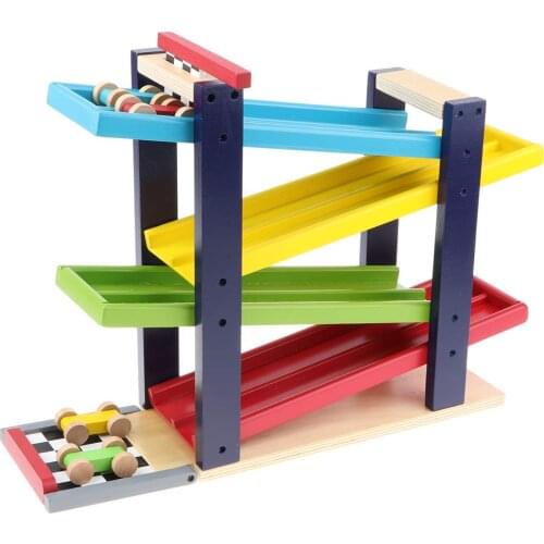 4-Layer Inertia Car Sliding Toy Ramp Race Track Car Vehicle Wooden Ramp Motor Skill Developmental Toy