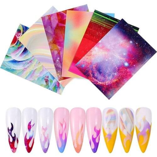 6 sheet Flame Chameleon Steam Parts Style Nail Sticker 3D Nail Art Sticker Time Manicure DIY Nail Tips Art