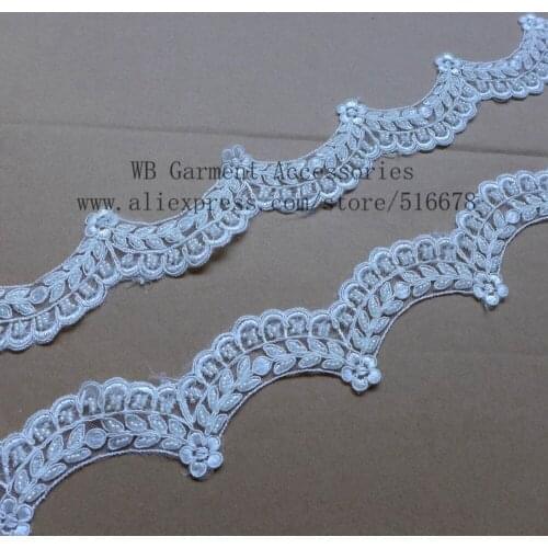 7yards New fashion off white beading Bilateral lace trim for fabric Millinery accent motif wedding veil lace fabric 4CM