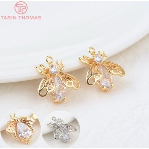 4PCS 14x15MM 24K Gold Color Plated Brass with Zircon Butterfly Insect Charms Pendants High Quality Jewelry Accessories