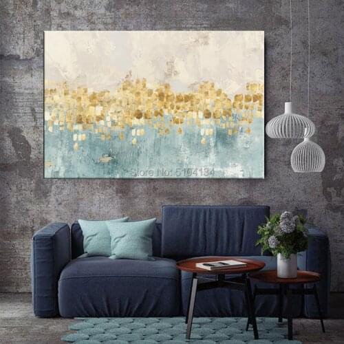 Abstract Gold Money Sea Wave hand Oil Painting on Canvas Modern Art Wall Picture for Living Room Bedroom decoration