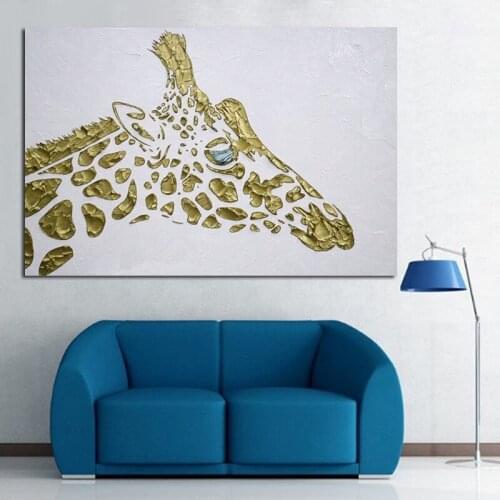 Big size Handpainted Abstract Golden Giraffe Pictures Modern Wall Art Hang Pictures Animal Oil Painting On Canvas for home Decor