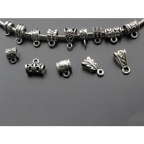 30pcs Tibetan Silver Clip Bail Beads Charm Necklace Pendant Clasp Connector Bail Beads For Jewelry Making Findings DIY Supplies