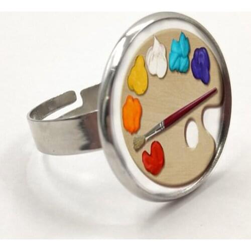Color Palette Photo Cabochon Glass Tibet Silver Chain Pendant Ring
