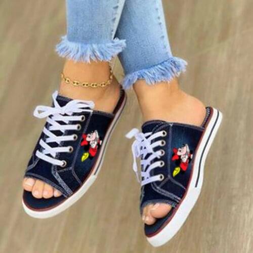 Disney childrens cartoon Mickey Mouse girl adult non-slip soft sole casual shoes printed canvas slippers sandals