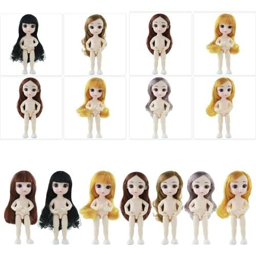 Flexible 16cm 13 Jointed 1/12 Mini Girl Doll Naked Body with Hair for DIY BJD Dolls Accessories