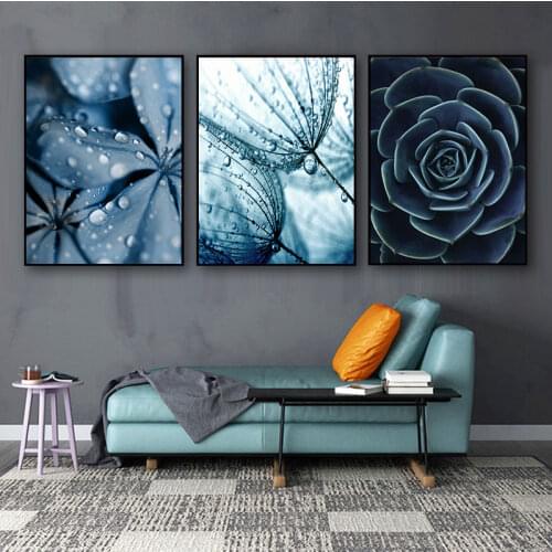 And Prints Wall Pictures For Living Room Decor Blue Dandelion Succulents Monstera Leaves Wall Art Canvas Painting Nordic Posters