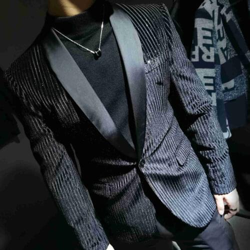 Korean Style Gold Velvet Stripe Blazer Man Stage Costumes For Singer Stylish Blazers For Men Blazer Hombre Terno Masculino Black