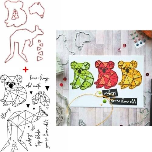 Animal Cute Kangaroo Bear Metal Cutting Dies Match Clear Stamps Love + Hugs Words For DIY Scrapbooking Craft Cards 2020 New