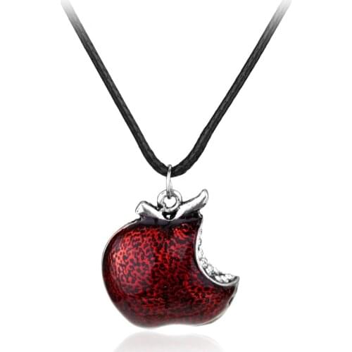 Trendy Movie Once Upon a Time Regina Mills Red Apple Rhinestone Metal Pendant Necklaces For Women Girls Jewelry Gift