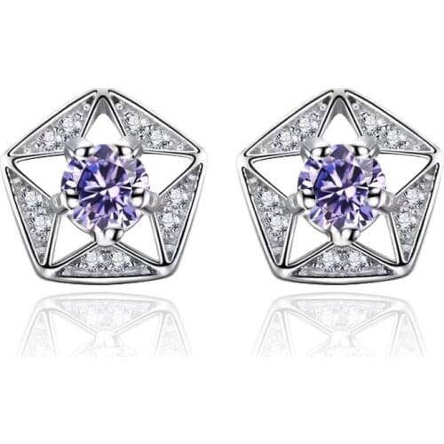 925 Sterling Silver Fashion Star Design Shiny Crystal Stud Earrings for Women Jewelry Birthday Gift Wholesale Drop Shipping