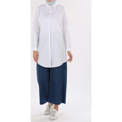 2020 Kadın Muslim Fashion Tunik Gömlek Siyah beyaz pembe Düğmeli Üst Kombin Gizli Patlı Yakalı pantolon üstü gömlek Tunik Kazak