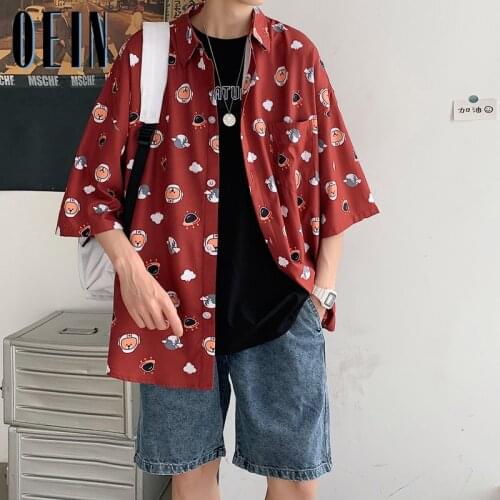 2021 Hip Hop Harajuku Men Shirts Print Loose Turn-Down Collar Oversize Blouses Women Shirts Summer Casual Short Tops Streetwear
