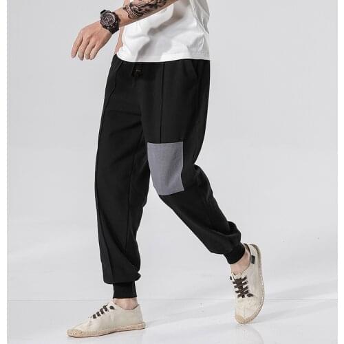 Casual Japanese Kimono Traditional Pants Casual Harem Pants Mens Pants Harajuku Linen Pants Asian Clothing Stitching Color Men