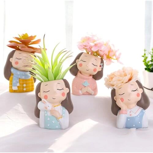 Warm Girls Planters Set - 4 pcs Creative Succulent Plants Flower Pots Desktop Vases Mini Bonsai Home Garden Decoration Gifts
