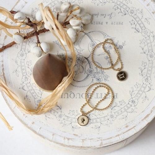 Ring Set for Women Elizabeth Ⅱ Queen Good Luck Round Pendant Beads Titanium Steel Gold Color Vintage Jewelry(GR606)