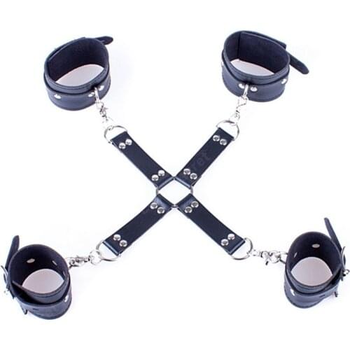 PU Leather Cross Wrist Ankle Cuffs Adult Games Cosplay Fetish Bondage Restraints Hand Cuffs Leg Cuffs Bdsm Sex Toy for Couples
