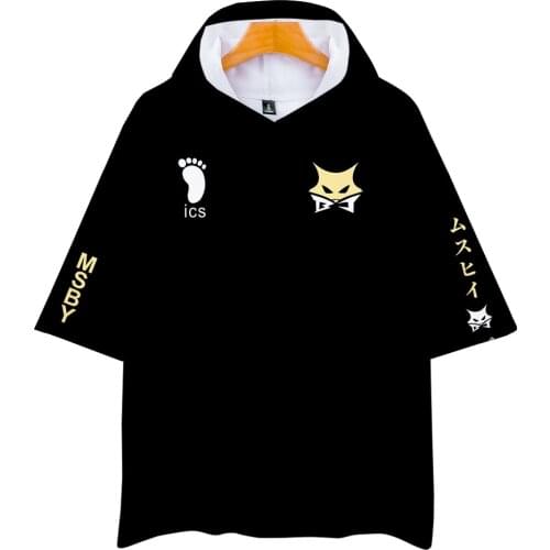 New Fashion 3D Haikyuu!! Black Hooded T-shirt Men Women Tops Summer 3D Print MSBY Black Wolf Hip Hop Boys Casual hoodie t-shirt