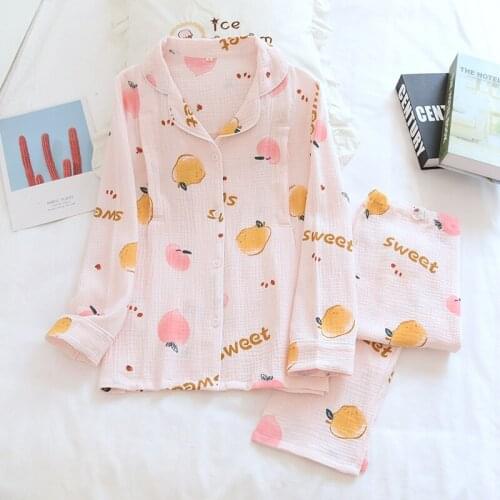 2021 New Peach Fruit Ladies Long-sleeved Trousers Summer Confinement Clothes for Pregnant Women Nursing Clothes Cotton Pajamas