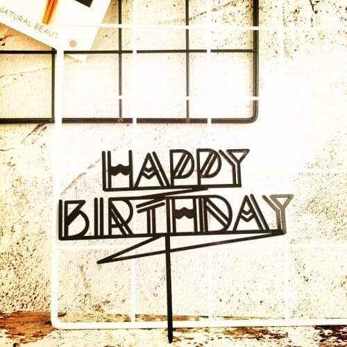 INS New Happy Birthday Cake Topper Gold Striped Texts Acrylic Cake Toppers For Baby Shower Kids Birthday Party Cake Decorations