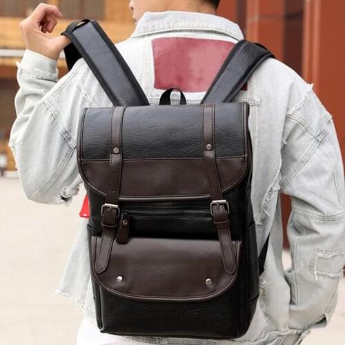 2020 Vintage PU Leather Laptop Backpacks Designer Mens Travel Rucksack Retro Large Capacity Waterproof Backpack Bolsa Feminina