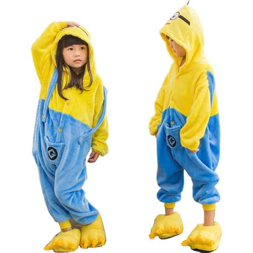 Kigurumi Anime Pajama For Kids Cosplay Costume Boys Girls Onesie Yellow Cute Flannel Warm Hooded Sleepwear Party Role Play Fancy