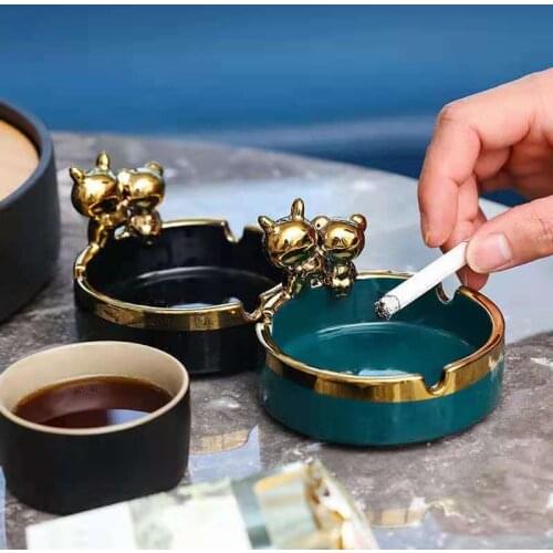 Trace gold ceramic ashtray ins creative light luxury home living room personality trend fashion decoration ornaments