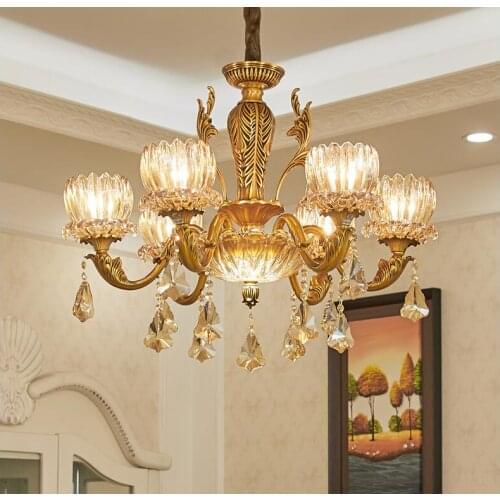 Modern European Brass Color Antique Crystal Chandelier In Promotion Lamp E14 LED AC Brass Crystal Lamp Lustre Suspension Lights