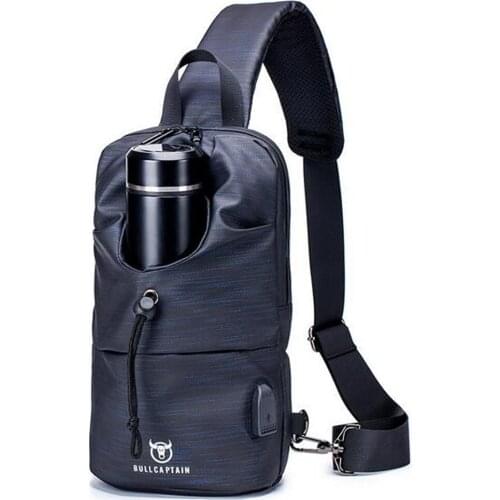 BULLCAPTAIN New USB Men Single Back Charging Chest Pack Crossbody Bags Chest Bag Water Fashion Striped Shoulder Bag Rucksack