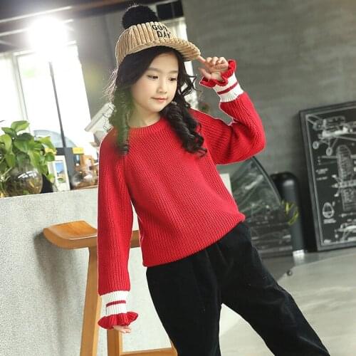 Girls' Sweaters 2020 Autumn and Winter Childrens Plus Velvet Thickening Middle and Big Childrens Round Neck Knitted Sweater