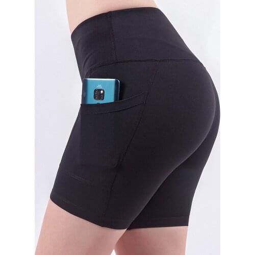 Women Gym Shorts High Waist Lifting Push Up Tight Sports Shorts Leggings Phone Pocket Jogging Running Fitness Yoga Shorts Pants