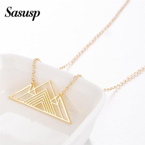 Sasusp Trendy Art Deco Triangle Necklace Mountain Charm Geometric Necklaces Women Sweater Chain Jewelry Gift