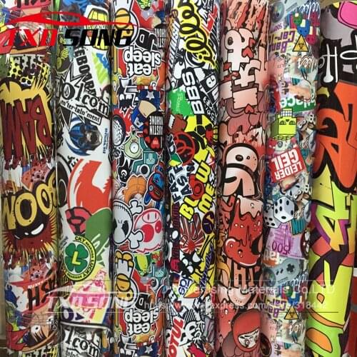 18 Kinds Bomb Sticker New Cartoon Skull Sticker Bomb Car Wrap Camo Vinyl Sticker Graffiti Bomb Film For Truck Hood Roof Motors