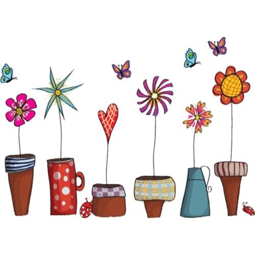 2 Pieces Pot Plant Flower Wall Sticker PVC Home Kids Room Decals TV Background Removable Dinning Room Wallpaper