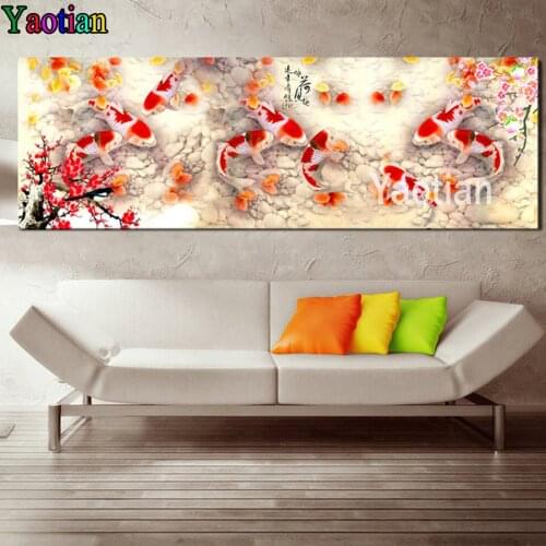 5D Diamond Painting Full Square round drill Chinese Style Cherry Blossom Koi Fish Diamond Embroidery Cross Stitch Mosaic decor