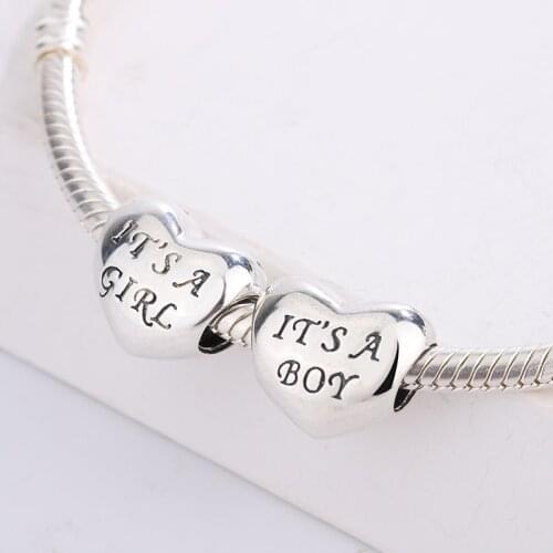 925 Sterling Silver Baby Boy Handprint Charm Small Engraved Handprint And Blue CZ Bead Charm Bracelet Jewelry Making For Pandora