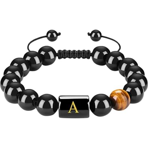 Natural Lava Stone 26 Letters Bracelet For Women Men Couple Jewelry Name Friendship Initial Id Lucky Bracelet Kids Family Gift