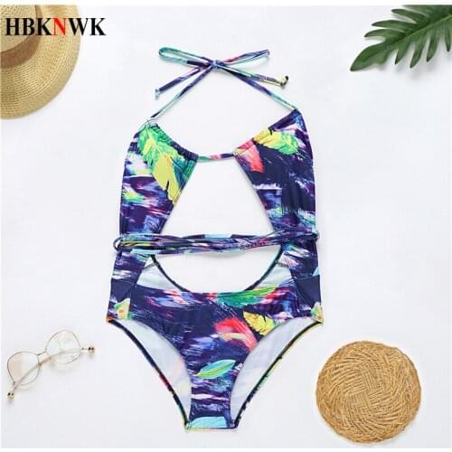 One Piece Swimsuit Women Sexy Backless Tether Halter Tummy Cut Out Wrap Around Bathing Suit Female Monokini Summer New Swimwear